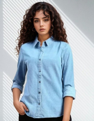 HouseOfCommon Women Self Design Casual Blue Shirt