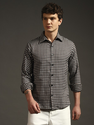 BNS Men Checkered Casual Brown Shirt