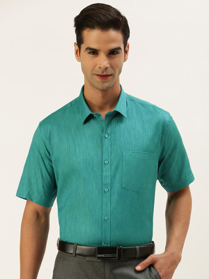 Ramraj Cotton Men Solid Formal Green Shirt