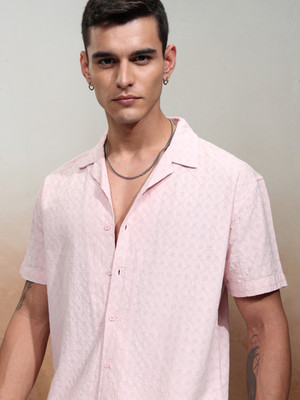 HIGHLANDER Men Self Design Casual Pink Shirt