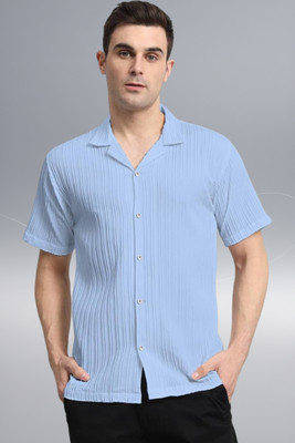 A DEEMOON TREND Men Solid Casual Light Blue Shirt