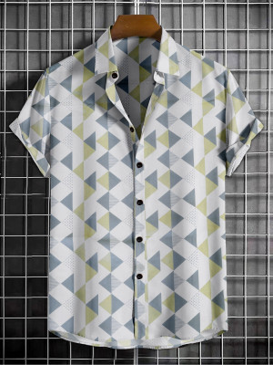 ISUEL FAB Men Geometric Print Casual White, Green, Grey Shirt