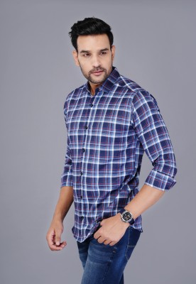 FAVNIC Men Checkered Casual Blue, Red Shirt