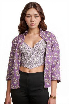 PAVVOIN Women Printed Beach Wear Purple Shirt