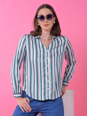 CRIMSOUNE CLUB Women Striped Casual Multicolor Shirt