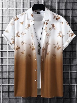 ZONANZA Men Printed Casual White, Brown Shirt