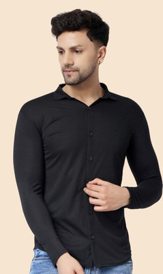 GEUM Men Solid Casual Black Shirt