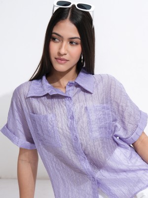 Tokyo Talkies Women Solid Casual Purple Shirt