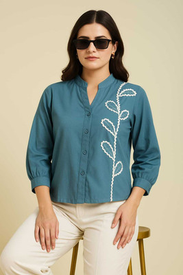 SHEHZADI ONLINE Women Embroidered Formal Green Shirt