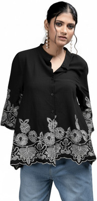 MADBORN CREATION Women Embroidered Casual Black Shirt