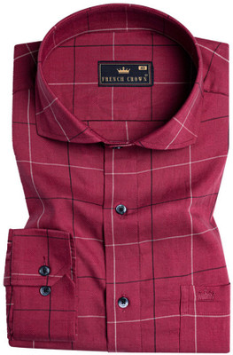 french crown Men Checkered Casual Cream Shirt
