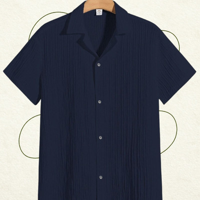 A FUBAR Men Self Design Formal Blue Shirt