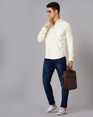 Hardsoda Men Solid Casual Yellow Shirt