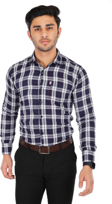 Marc Laurent Men Checkered Formal Dark Blue, Red, Grey Shirt