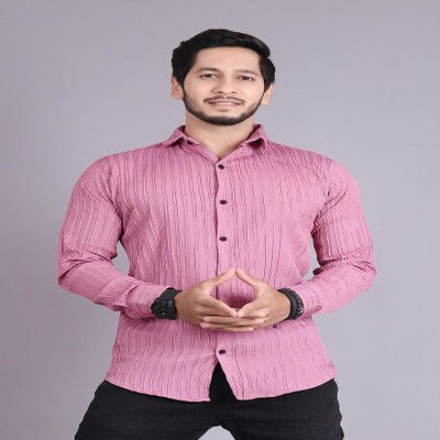 Parth Fashion Men Self Design Casual Pink Shirt
