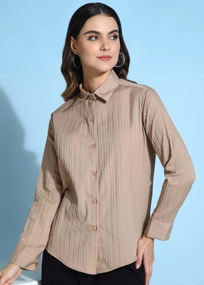 KRYSTYNE Women Striped Casual Beige Shirt