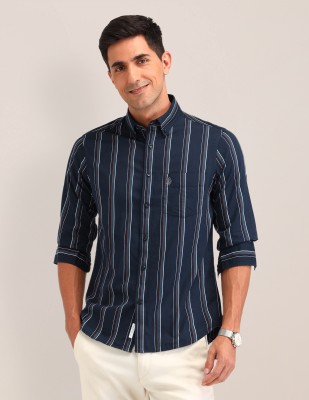 U.S. POLO ASSN. Men Striped Casual Blue Shirt