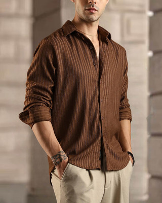 METRONAUT Men Self Design Casual Brown Shirt