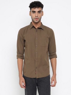 Allen Cooper Men Solid Casual Brown Shirt