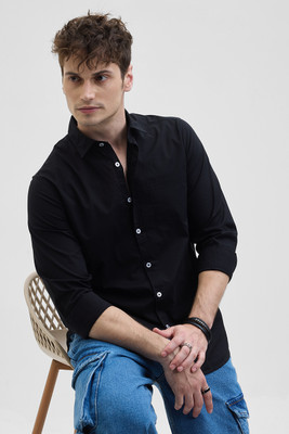 Snitch Men Solid Casual Black Shirt