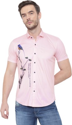 YUKAX Men Printed Casual Pink Shirt