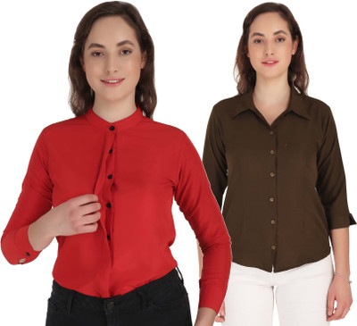 Miranga Women Solid Casual Grey Shirt(Pack of 2)