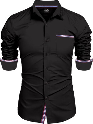 Black Deer Men Solid Casual Black Shirt