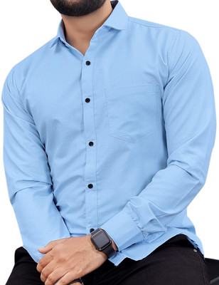 NIVICK Men Solid Formal Blue Shirt