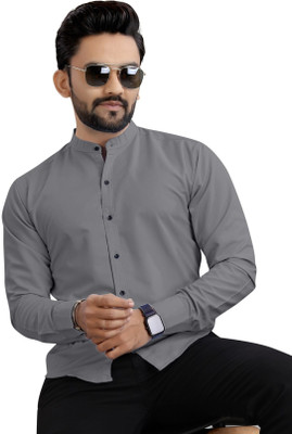 TSFASHION Men Solid Casual Grey Shirt