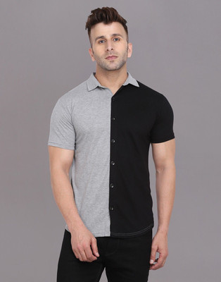 Blisstone Men Color Block Casual Silver, Black Shirt