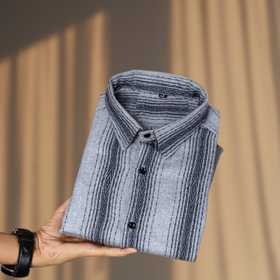 Vishuket Fashion Men Striped Formal Grey Shirt