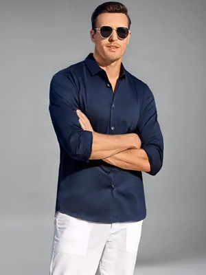 Purever India Men Solid Formal Blue Shirt