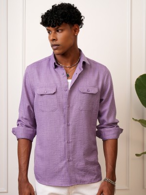 LOCOMOTIVE Men Solid Casual Purple Shirt