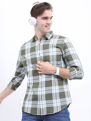 HIGHLANDER Men Checkered Casual Green Shirt