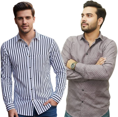 MSSTRU Men Striped, Printed Casual Multicolor Shirt(Pack of 2)