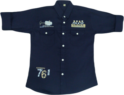 StylerOn Boys Printed Casual Dark Blue Shirt