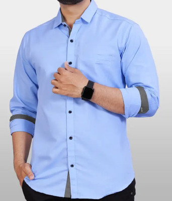 MOXTE Men Self Design Formal Blue Shirt