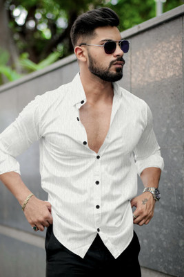 VELLOSTA Men Self Design Casual White Shirt