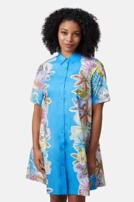 Attire Empire Women Printed Casual Blue Shirt