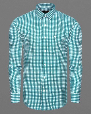 french crown Men Checkered Casual Green, White Shirt