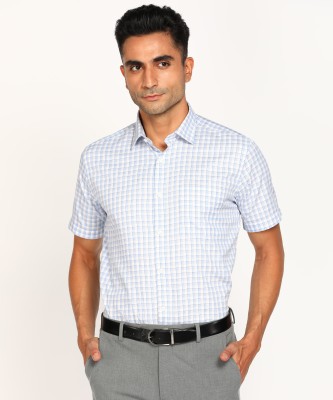 PARK AVENUE Men Checkered Formal Blue Shirt