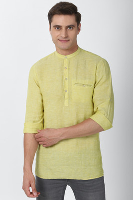 PETER ENGLAND Men Self Design Casual Yellow Shirt