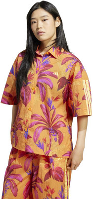 ADIDAS Women Printed Sports Orange Shirt