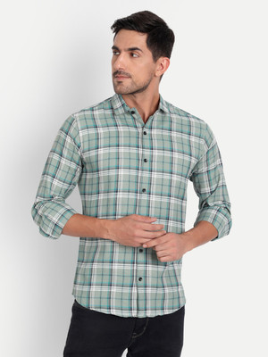 BLEZZA Men Checkered Casual Green Shirt