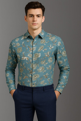 CHAVV Men Floral Print Casual Blue Shirt
