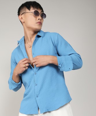 CAMPUS SUTRA Men Self Design Casual Blue Shirt