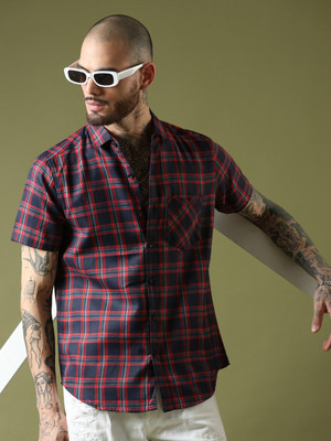 Voroxy Men Checkered Casual Red, Blue Shirt