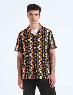 FLYING MACHINE Men Printed Casual Orange Shirt