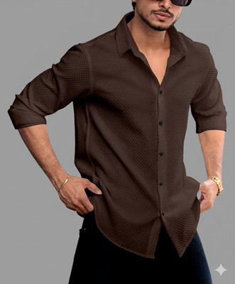 EBRANDLADY TRENDZ Men Self Design Casual Brown Shirt