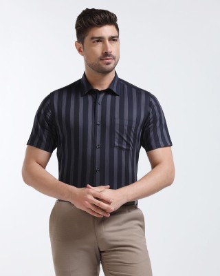 JustBelieve Men Striped Casual Black Shirt